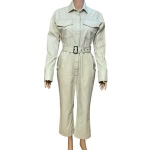 Orseund Iris Womens Workwear Jumpsuit Small Cream Cropped Belted Button Down